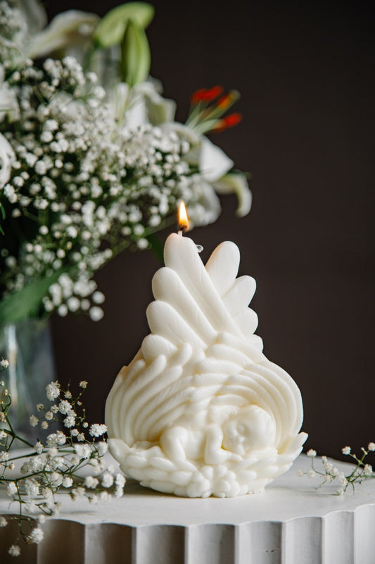 Large Sleeping Baby Angel Wings Candle
