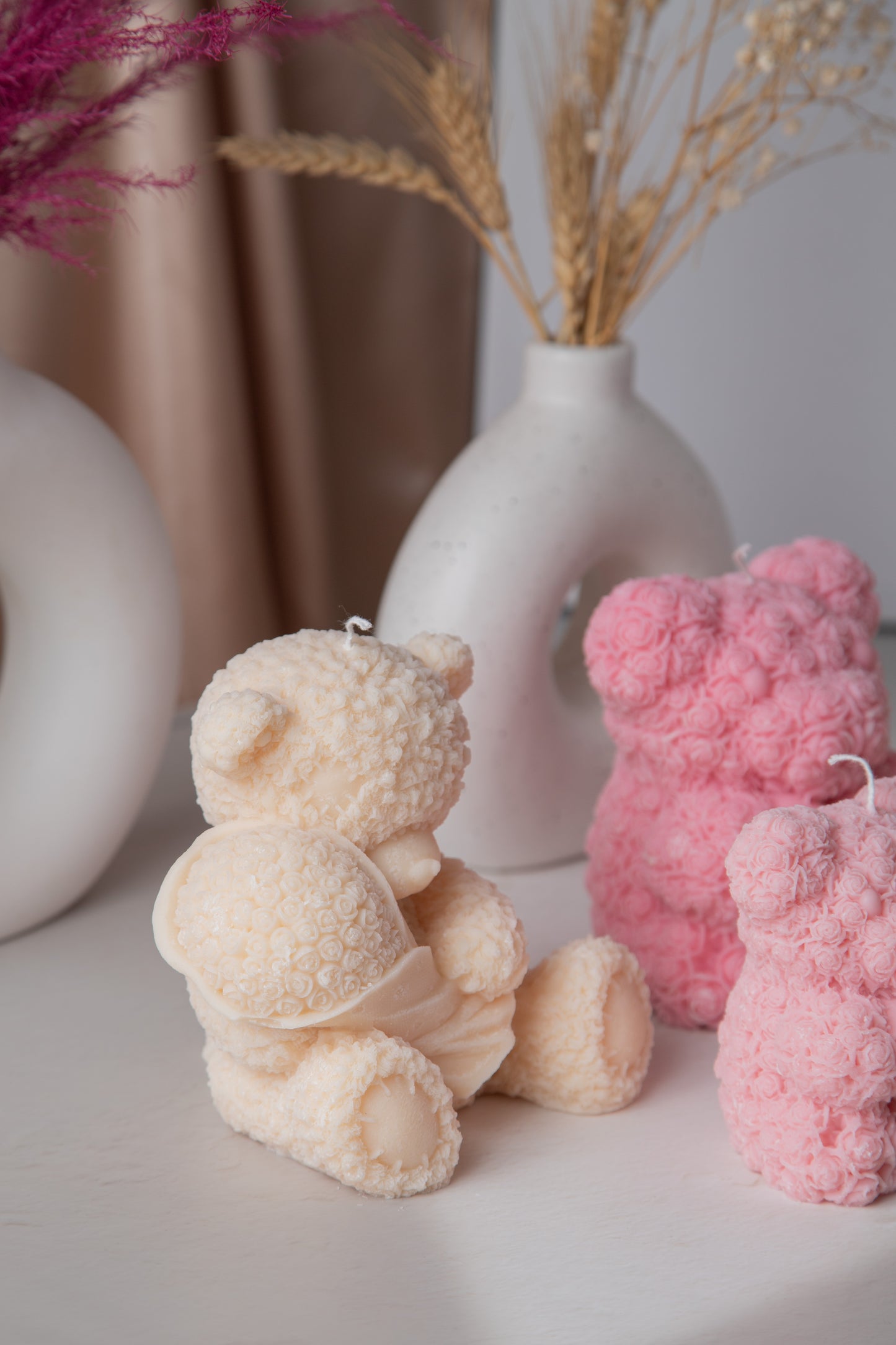 Teddy Bear Candle holding Bouquet of Roses