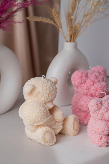 Teddy Bear Candle holding Bouquet of Roses