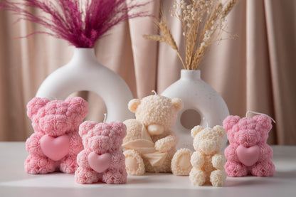 Teddy Bear Candle holding Bouquet of Roses