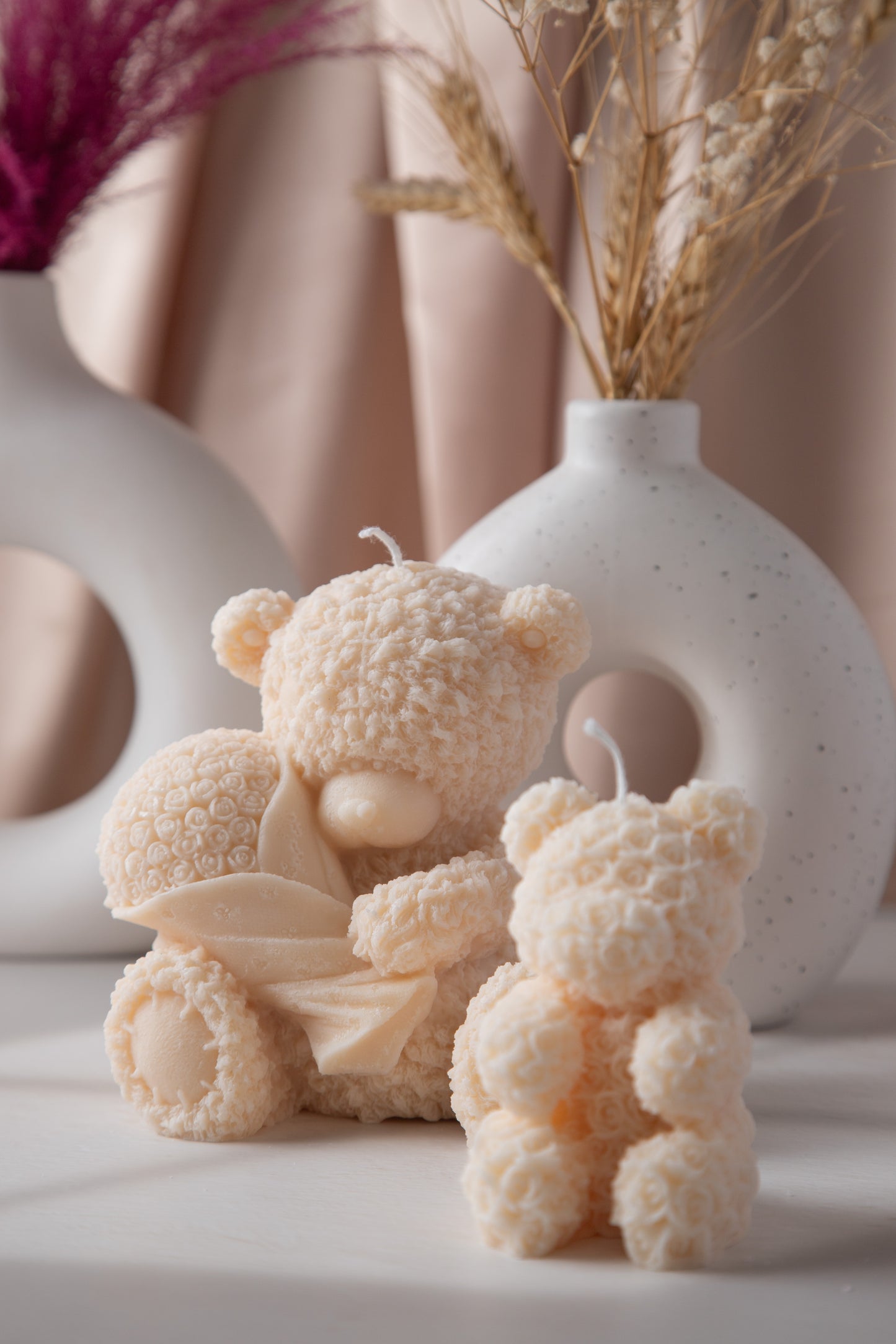 Teddy Bear Candle holding Bouquet of Roses