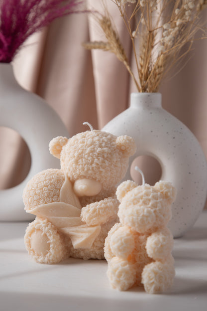 Teddy Bear Candle holding Bouquet of Roses