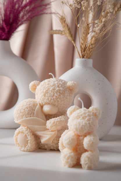 Teddy Bear Candle holding Bouquet of Roses