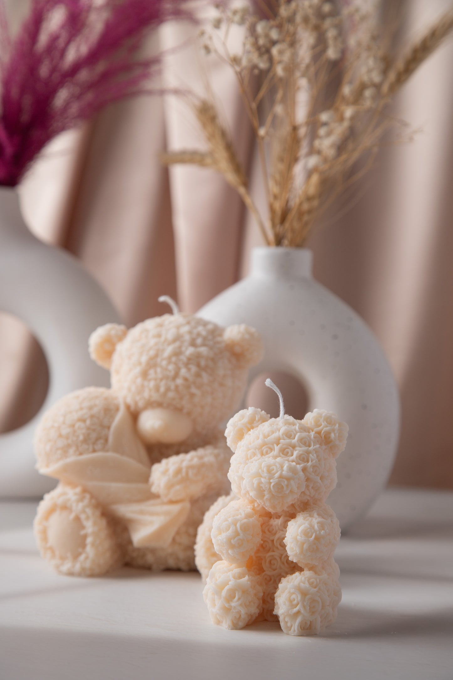 Teddy Bear Candle holding Bouquet of Roses